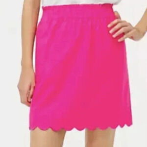 J. Crew Linen Cotten lined pink pull on skirt scalloped hem elastic waist 4